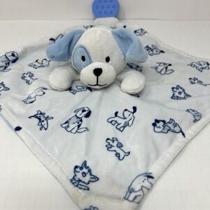 Modern Baby Blue Puppy Dog Lovey Rattle Security Blanket Infant Plush